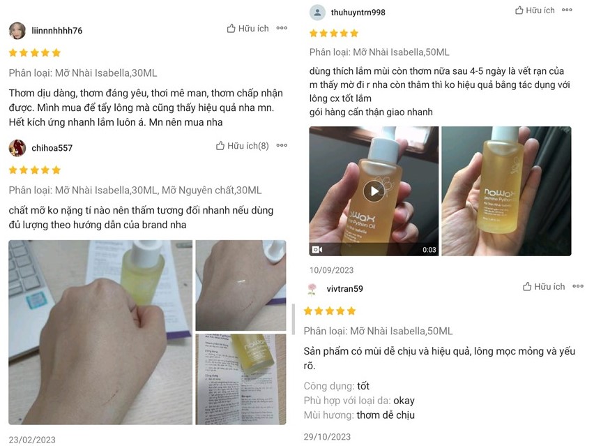 Review của người dùng về Mỡ trăn Nhài Isabella Nowax