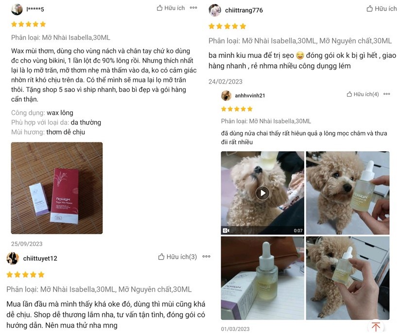 Review của người dùng về Mỡ trăn Nhài Isabella Nowax