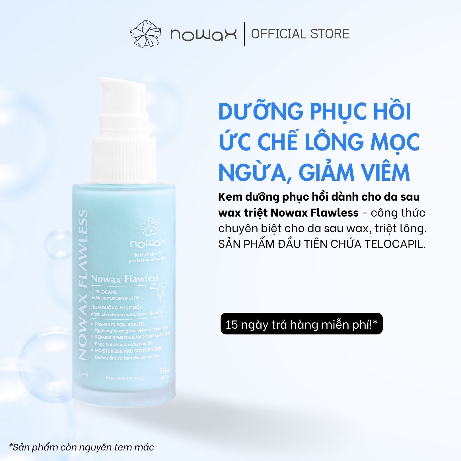 Ảnh Kem dưỡng phục hồi da sau wax, laser triệt lông Nowax Flawless